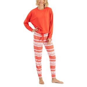 Jenni Long Sleeve Mix It Pajama Set Papaya Punch Fairisle Christmas NWT Small